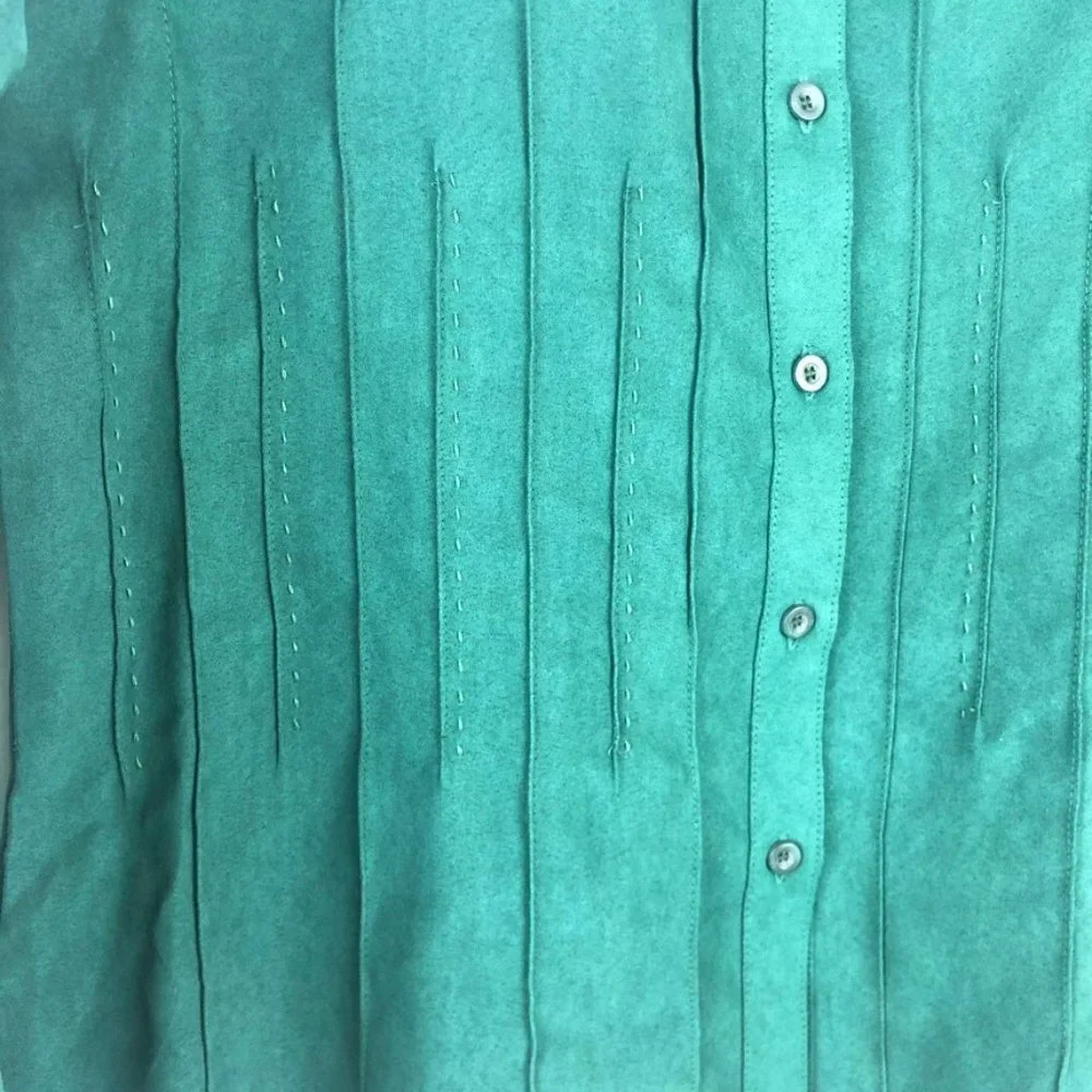 Lemon Grass Studio Faux Suede Shirt Womens Size M Green Pintuck Button Down Top